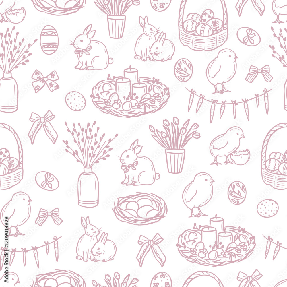 Fototapeta premium Hand drawn vintage easter seamless pattern