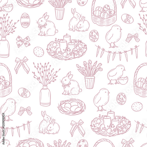 Hand drawn vintage easter seamless pattern