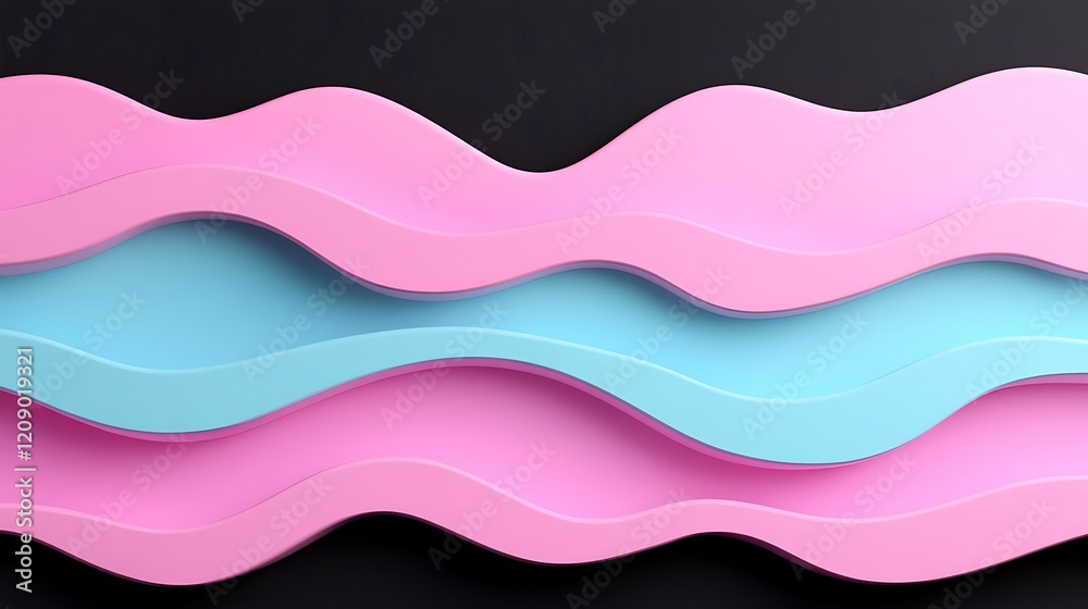 Abstract Wavy Shapes in Soft Pink and Blue Colors on Black Background for Creative Design Projects Abstract Wavy Shapes in Soft Pink and Blue Colors on Black Background for Creative Design Projects