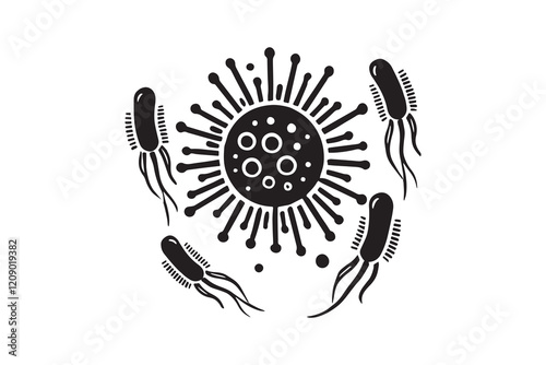 Various bacteria silhouette and icon