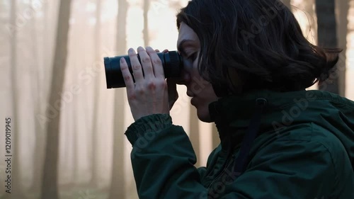Exploring Nature with Binoculars Scenic Forest Footage
