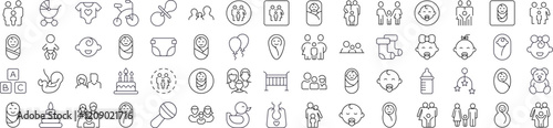 Pack of Family, Baby, Infant, Parenthood Related Line Icons. Outline Signs for Graphic and Web Design, Apps, Adverts, Various Cards