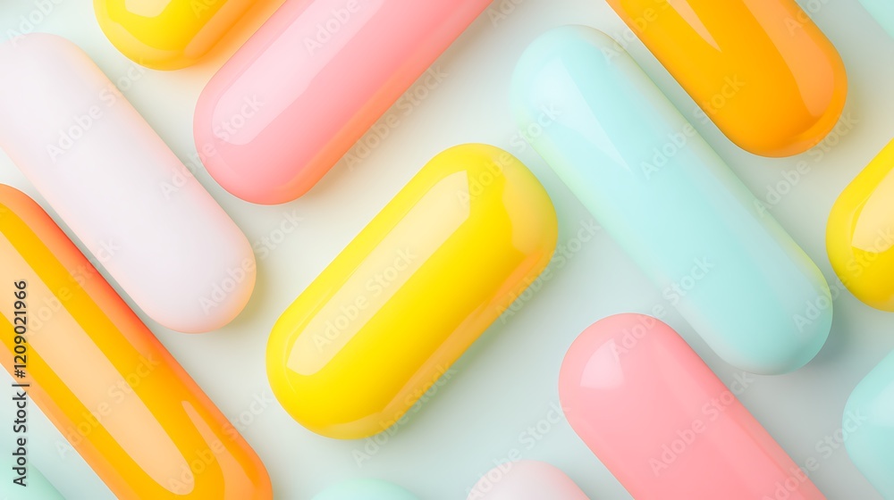 Colorful Capsules in Various Shades Arranged Neatly on a Light Background for Health and Wellness Concepts Colorful Capsules in Various Shades Arranged Neatly on a Light Background for Health and Wellness Concepts