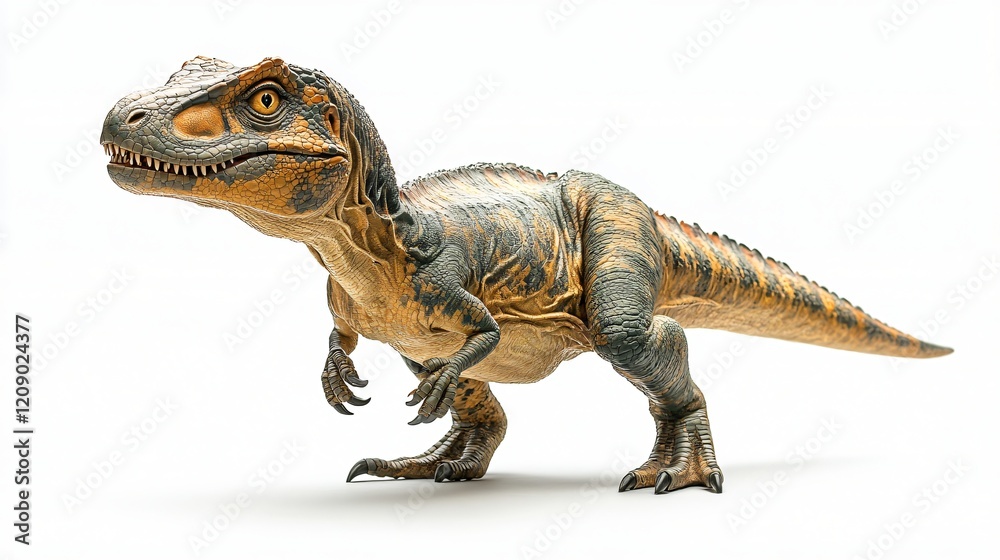 Naklejka premium Realistic Juvenile Tyrannosaurus Rex Dinosaur Model Studio Shot White Background