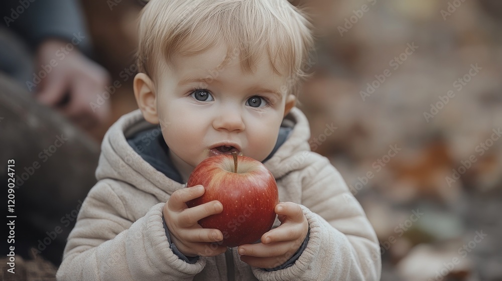 Little Boy Taking a Bite of a Red Apple Little Boy Taking a Bite of a Red Apple