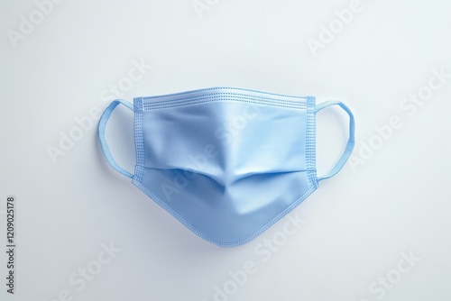 Light blue disposable face mask on white background. (1) photo