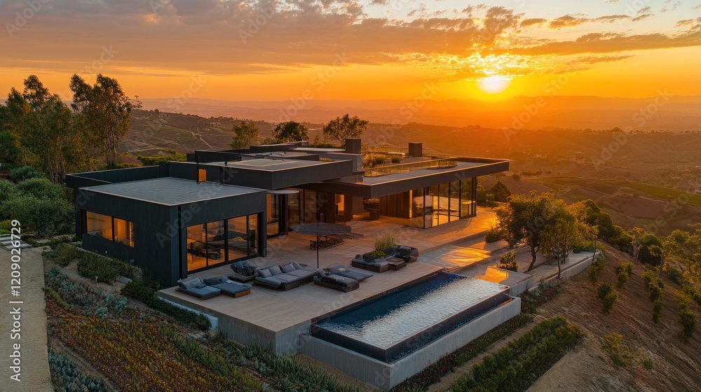 Spectacular Sunset View from Modern Hilltop Mansion Spectacular Sunset View from Modern Hilltop Mansion