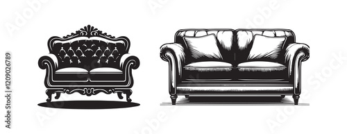 Sofa Silhouette Vector Collection, Couch Silhouette 