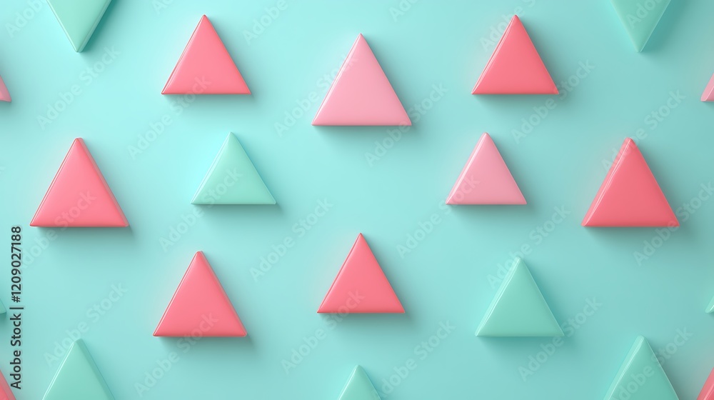 Colorful Triangles on Soft Mint Background in Modern Geometric Design for Contemporary Art and Decor Colorful Triangles on Soft Mint Background in Modern Geometric Design for Contemporary Art and Decor