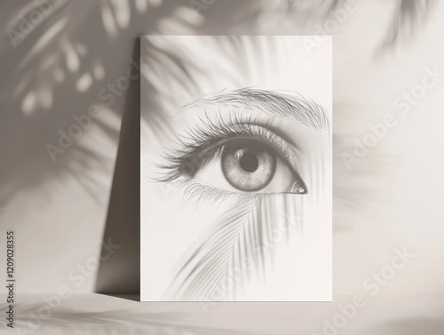 Wallpaper Mural Monochrome eye art print with palm leaf shadows. Torontodigital.ca