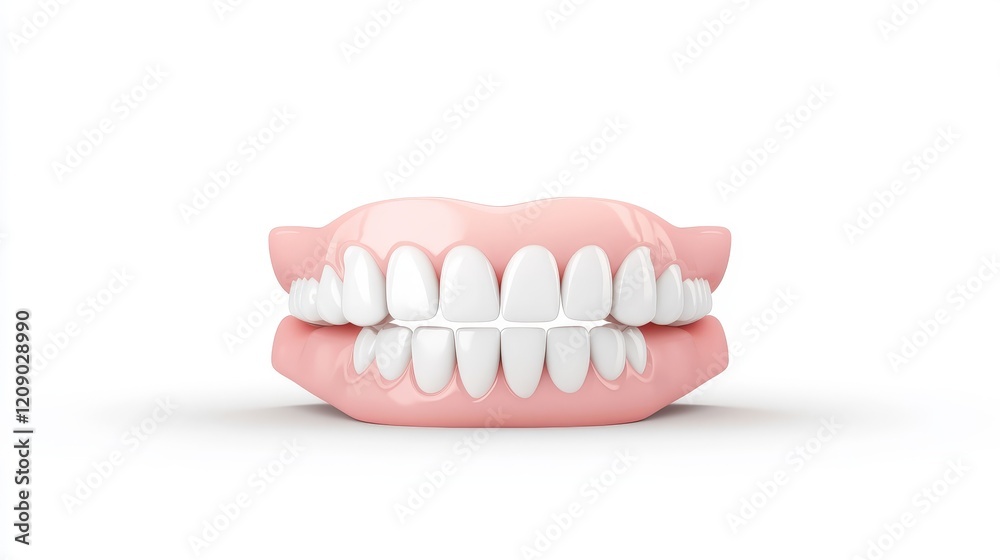 Obraz premium Realistic Model of Human Teeth and Gums on White Background for Dental Education, Medical Illustration, or Scientific Presentation Purposes in Stock Photography