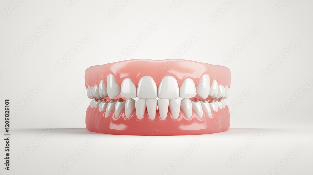 Obraz premium Realistic 3D Model of Human Teeth and Gums Displayed for Educational Purposes in Dental Health and Hygiene Context with Isolated Background
