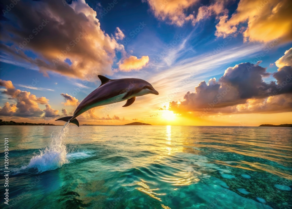 Stunning Sunset Dolphin Aerial Drone Photo: Breathtaking Ocean Wildlife Jump