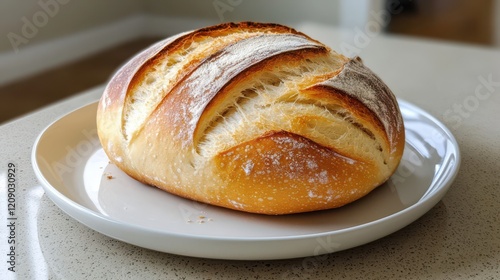 A freshly baked loaf of bread with a crusty exterior and soft interior, showcasing the beauty of homemade baking.