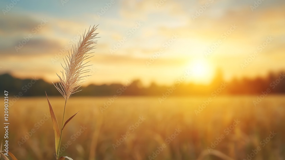 Golden Sunrise Over Field with Wheat and Tall Grass, Capturing the Beauty of Nature and Tranquility in Rural Landscapes Golden Sunrise Over Field with Wheat and Tall Grass, Capturing the Beauty of Nature and Tranquility in Rural Landscapes
