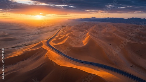 Desert Highway Sunset Scenic Aerial View