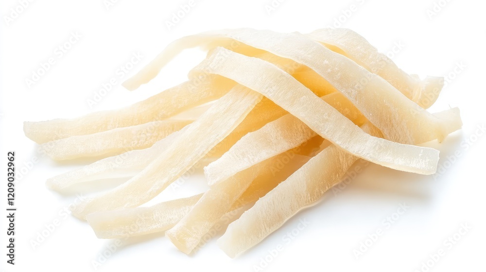 Fresh Raw White Fish Strips Stacked on Bright White Background with Soft Shadows, Ideal for Culinary and Food Photography Use Fresh Raw White Fish Strips Stacked on Bright White Background with Soft Shadows, Ideal for Culinary and Food Photography Use