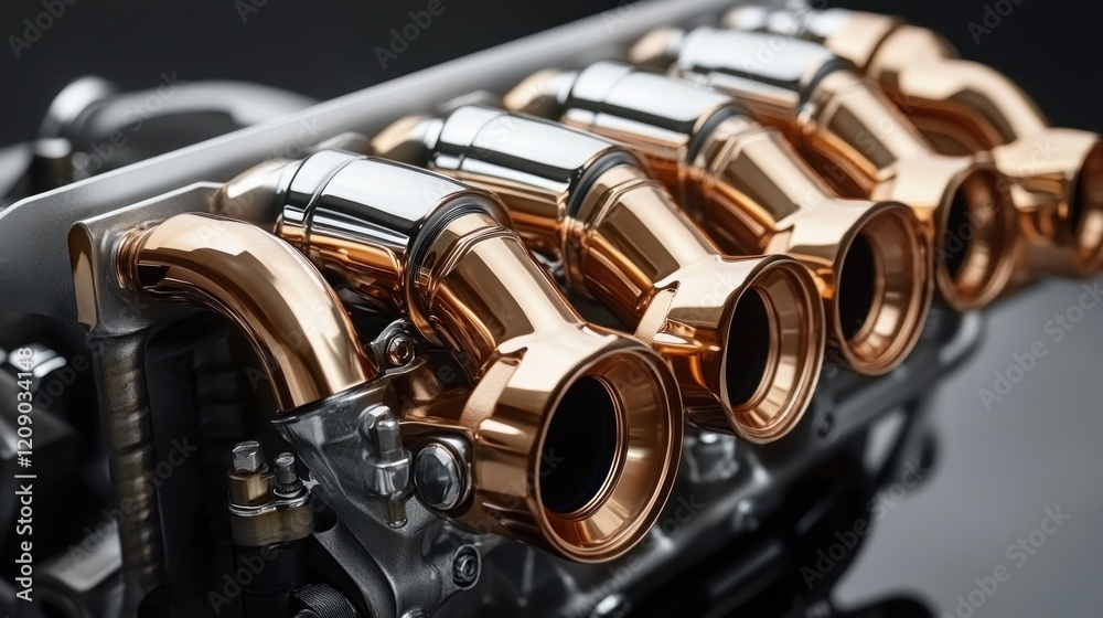 Close-Up View of a Polished Engine Exhaust System Close-Up View of a Polished Engine Exhaust System