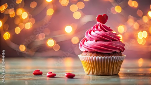 Valentine's Day Cupcakes: Pink Frosting, Red Hearts, Long Exposure Photography photo