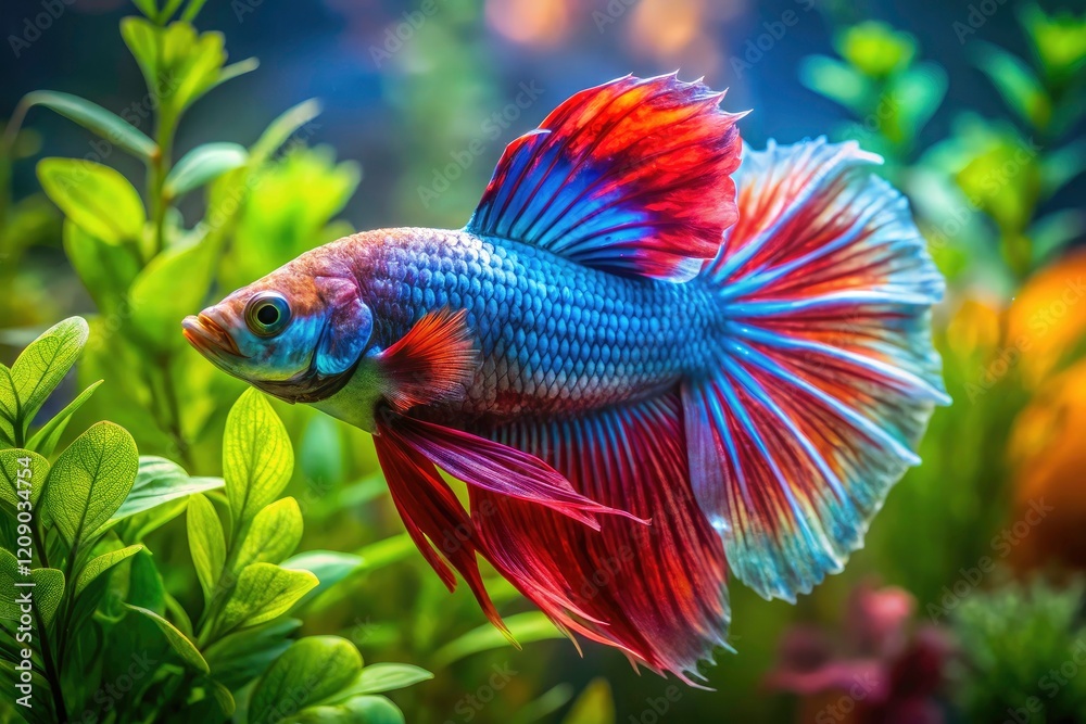 Vibrant Betta Fish in Glass Aquarium, Colorful Tropical Fish, Stunning Underwater Photography Vibrant Betta Fish in Glass Aquarium, Colorful Tropical Fish, Stunning Underwater Photography