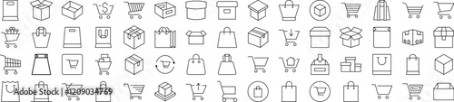 Shopping Bags Line Icon Pack. Outline Signs for Graphic and Web Design, Apps, Adverts, Various Cards