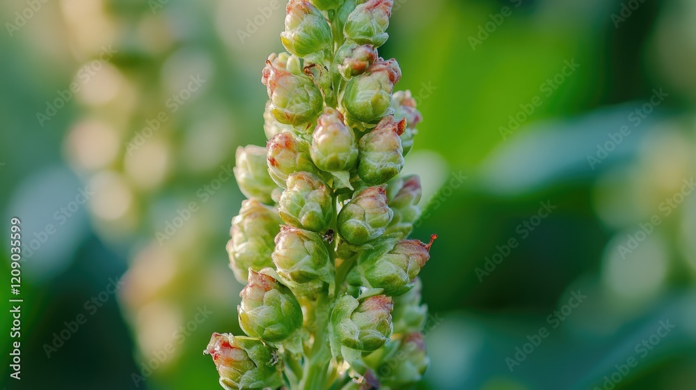 Ribes nigrum plant with developing buds captured in summer sunlight showcasing vibrant green foliage and floral growth close-up. Ribes nigrum plant with developing buds captured in summer sunlight showcasing vibrant green foliage and floral growth close-up.