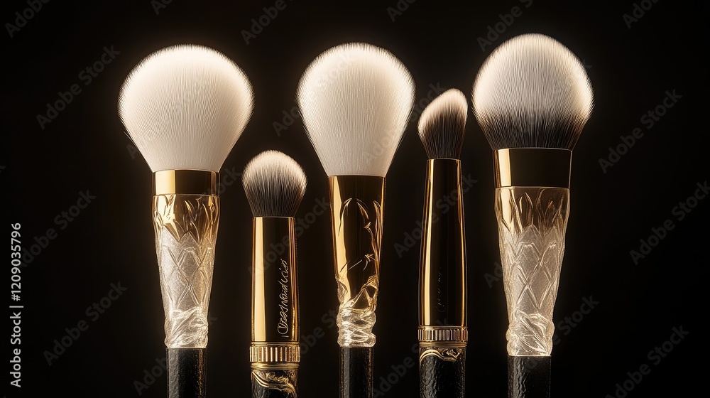 Elegant makeup brushes with soft bristles showcased against a dark background highlighting their luxurious design and exquisite craftsmanship Elegant makeup brushes with soft bristles showcased against a dark background highlighting their luxurious design and exquisite craftsmanship