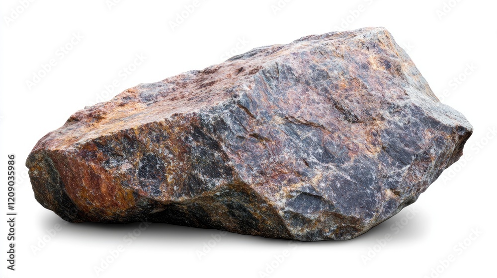 Large isolated granite stone with textured surface on white background suitable for nature and geology themed projects