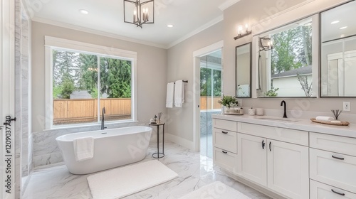 Wallpaper Mural Modern Luxury Bathroom with Freestanding Tub and Large Window Torontodigital.ca