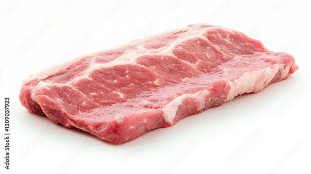 Raw pork loin chop with bone ready for cooking showcased on a clean white background emphasizing texture and freshness of the meat Raw pork loin chop with bone ready for cooking showcased on a clean white background emphasizing texture and freshness of the meat