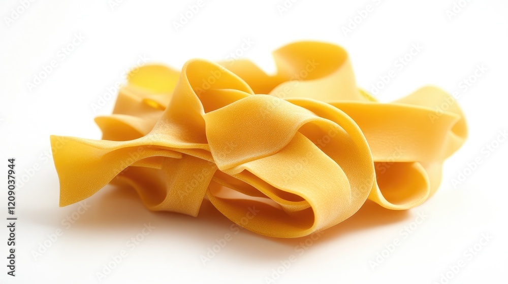Raw Tortiglioni pasta beautifully arranged on a clean white background showcasing its texture and color ideal for culinary themes. Raw Tortiglioni pasta beautifully arranged on a clean white background showcasing its texture and color ideal for culinary themes.