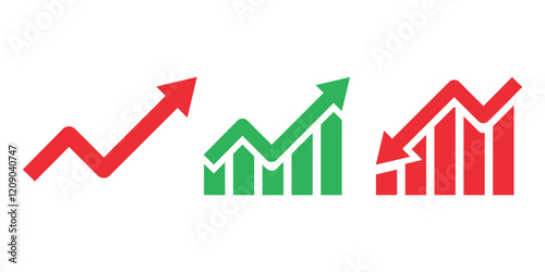 Set of graphs arrows development, decline of business, situation. Vector illustration icons isolated on white background.