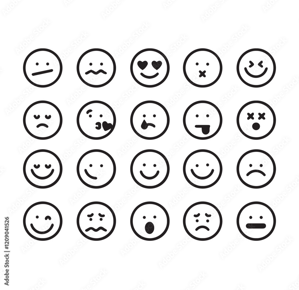 Emoji Smiley Face Vector Line Stroke, Set of emoticons emoji vector Emoji Smiley Face Vector Line Stroke, Set of emoticons emoji vector