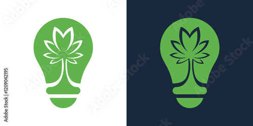 PrintLight Bulb Lamp with Marijuana Leaf Icon for Cannabis Innvovation Creative Industry logo design