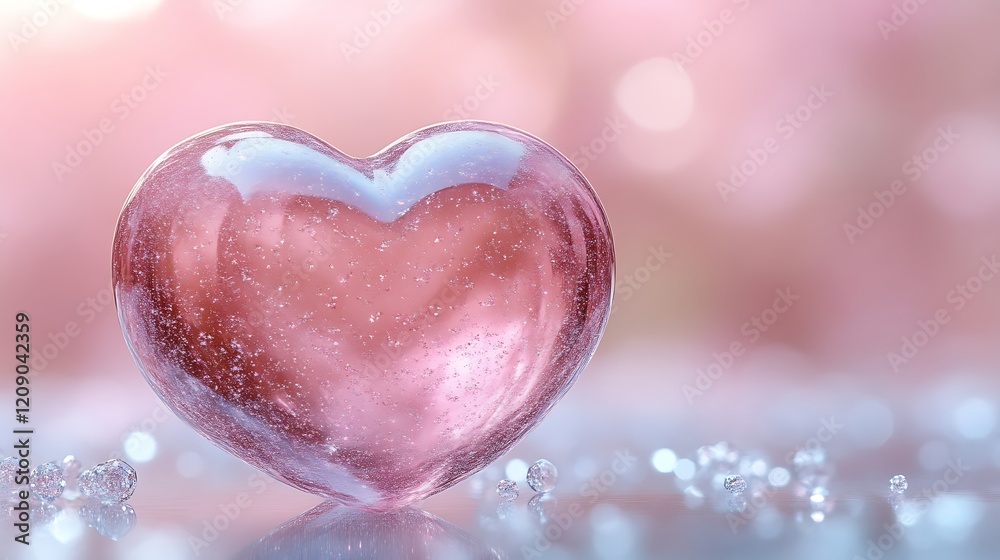 Pink glass heart on bokeh background. Pink glass heart on bokeh background.