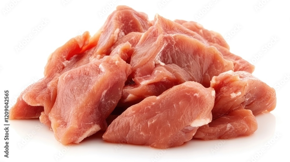 Raw turkey meat pieces arranged on a white background for culinary or food preparation concepts Raw turkey meat pieces arranged on a white background for culinary or food preparation concepts