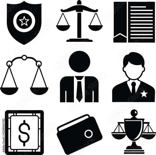 Set of Black and White Legal and Financial Icons