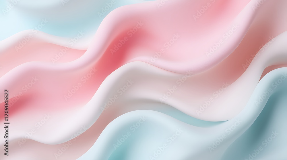 Obraz premium Soft Pastel Fabric Waves in Light Blue, Pink, and White Colors with Smooth Flowing Texture for Background Use