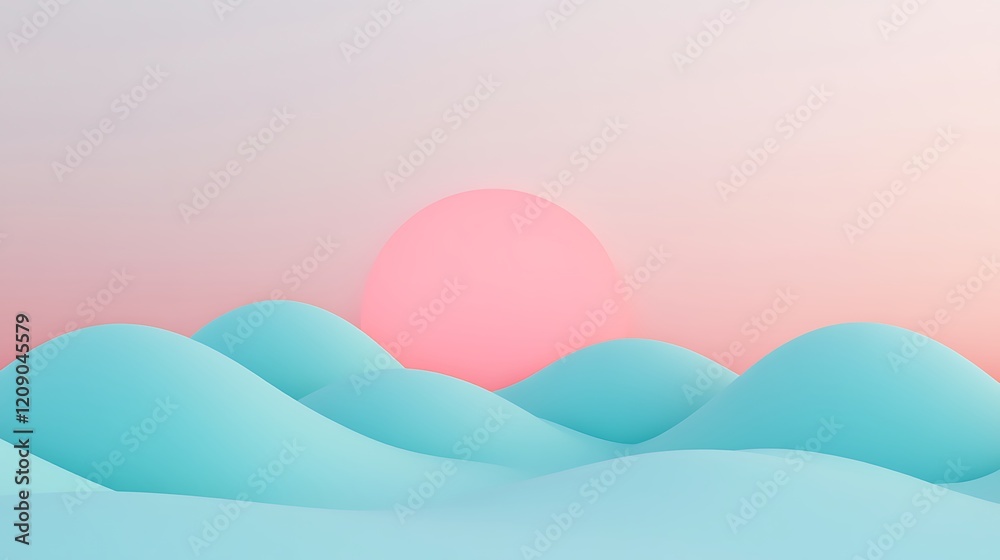 Soft Pastel Landscape Design with Gentle Hills and Rising Sun in a Tranquil Atmosphere Soft Pastel Landscape Design with Gentle Hills and Rising Sun in a Tranquil Atmosphere