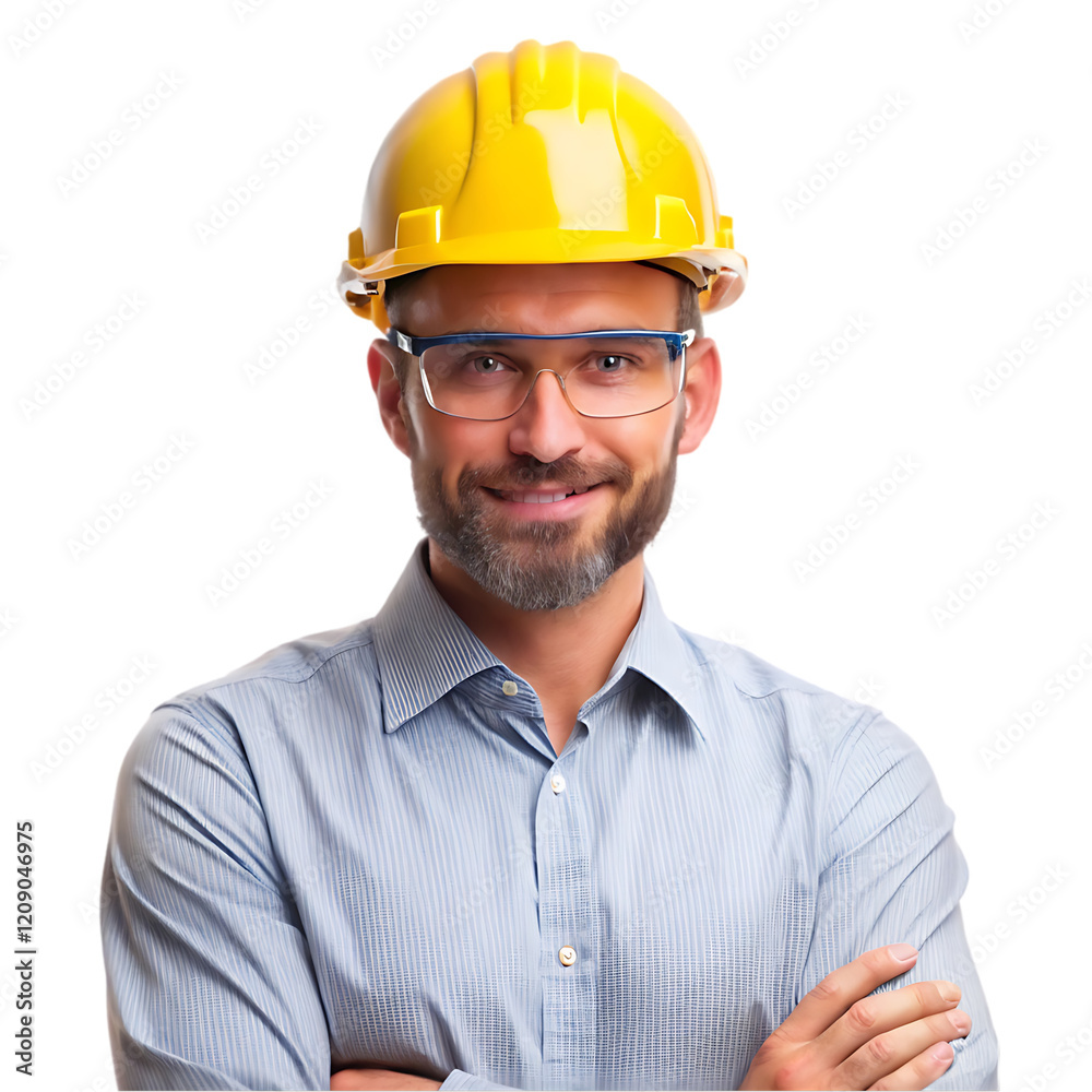 Smiling Engineer Wearing Yellow Hard Hat Safety Glasses man happy labor worker helmet Smiling Engineer Wearing Yellow Hard Hat Safety Glasses man happy labor worker helmet