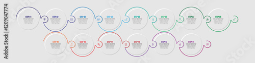simple infographic vector with 14 interconnected parts, there are icons, numbers and colors that are good for your business