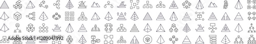Set of Pyramid, Hierarchy, Cubes Related Line Icons. Outline Signs for Graphic and Web Design, Apps, Adverts, Various Cards