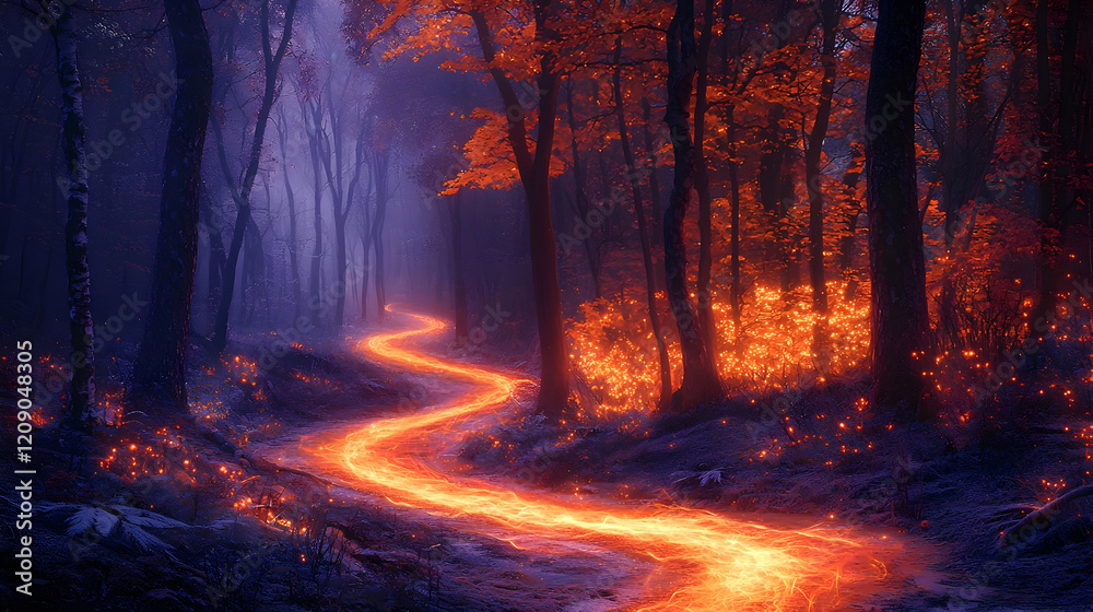 Fiery Path: Enchanting Forest Trail Fiery Path: Enchanting Forest Trail