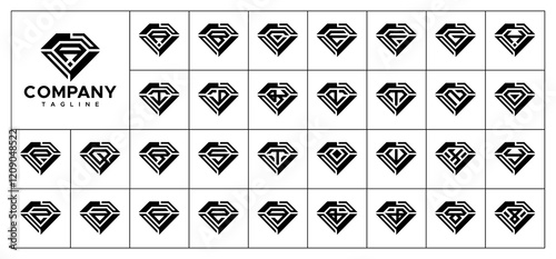 Diamond jewelry initial letter A-Z logo set