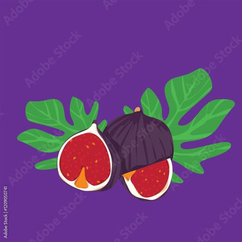 Highly Detailed Fig Design Depicting Fresh Purple Skinned Fruit with Sweet Pink Flesh and Seeds Mediterranean and Middle Eastern Exotic Flavors