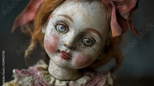 Antique Creepy Doll: A Close-Up Portrait photo