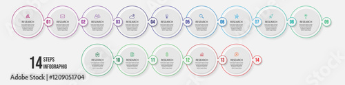 simple infographic vector with 14 interconnected parts, there are icons, numbers and colors that are good for your business