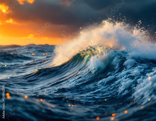 Majestic Ocean Wave Sunset Photography photo