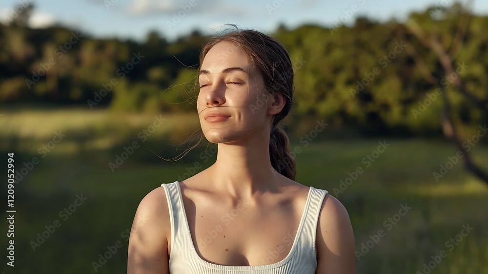Young Woman Relaxing in Scenic Nature With Eyes Closed Enjoying Peaceful Moment
Young Woman Relaxing in Scenic Nature With Eyes Closed Enjoying Peaceful Moment