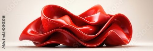 A vibrant, red sculpture featuring flowing, wavy forms that create an artistic and modern aesthetic.